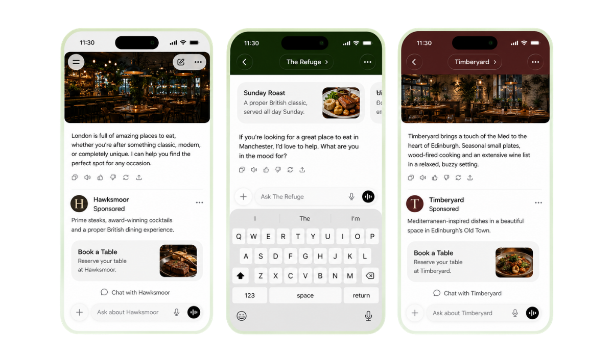 Restaurant ChatGPT ads shown on mobile phones